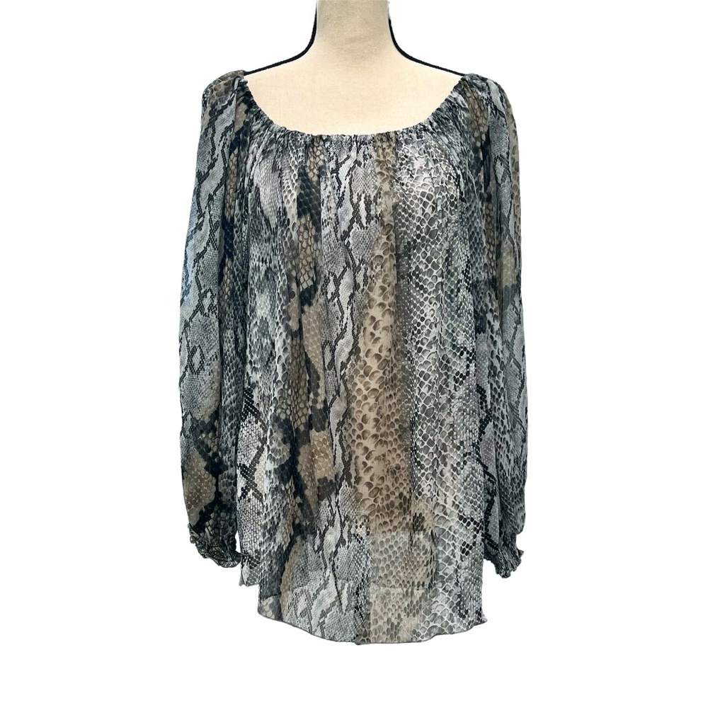 CASTING FRANCE STELLA ON OR OFF THE SHOULDER SEMI SHEER BLOUSE SNAKESKIN PRINT